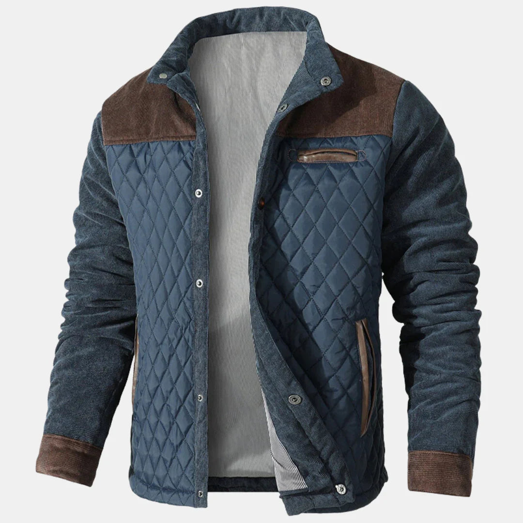 Men's Quilted Jacket with Checkered Design