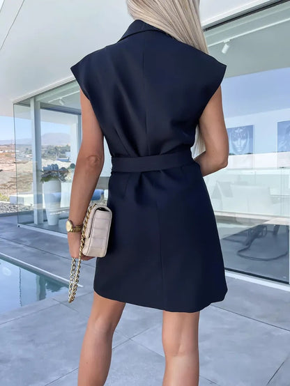 Women's Elegant High-Quality Blazer Dress with Buckle and Button Accents