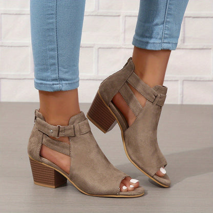 Women's Elegant Vegan Leather Ankle Boots with Sturdy Heel